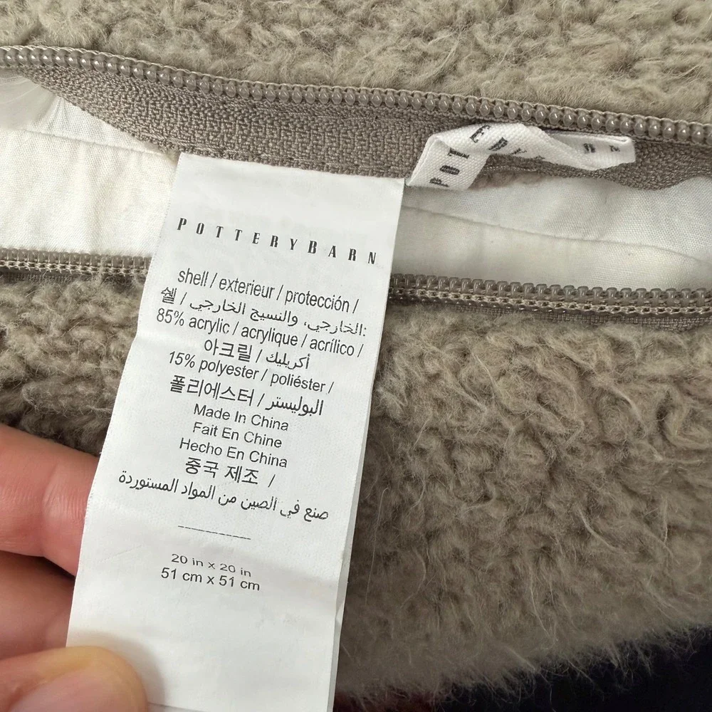 Pottery Barn Boucle Teddy Faux Fur Pillow Taupe Oatmeal Sherpa 20x20 Down Insert